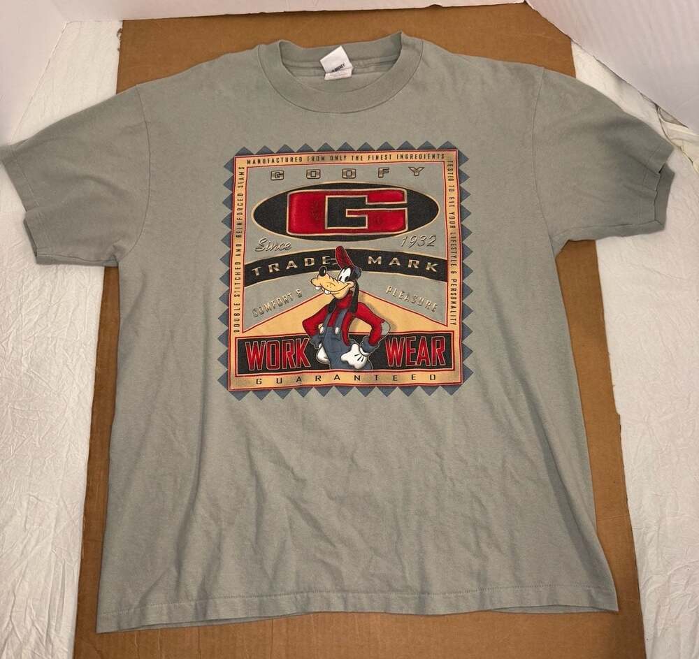 The Disney Store Goofy Work Wear Graphic T-Shirt Vintage Green Large